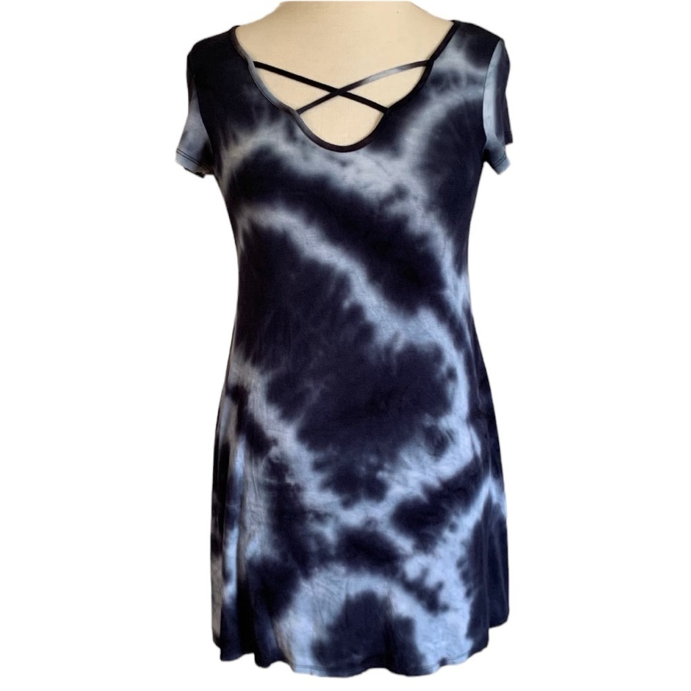ROLLA COSTER Small Tie Dye Blue short sleeve T-shirt Dress - Picture 5 of 16
